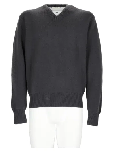 Lemaire Charcoal Cashmere Sweater With Classic V-neckline In Grey