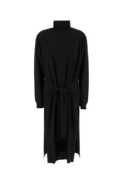 Lemaire Charcoal Wool And Acrylic Trompe L Oeil Sweater Dress In Black