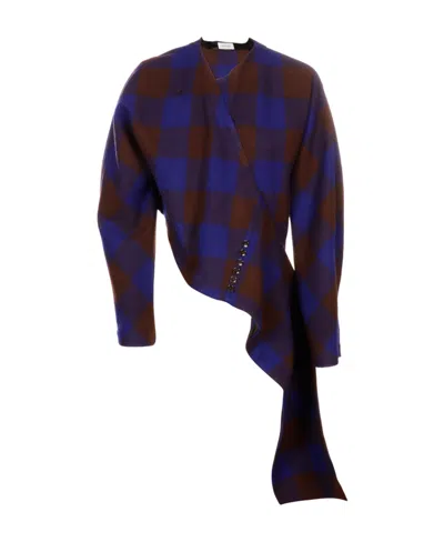 Lemaire Check-print Wool Wrap Blouse In Multi