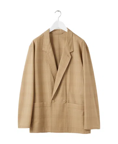 Lemaire Checked Double-breasted Blazer In Nude