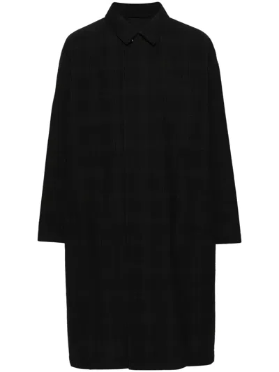 Lemaire Checked Wool Coat In Black