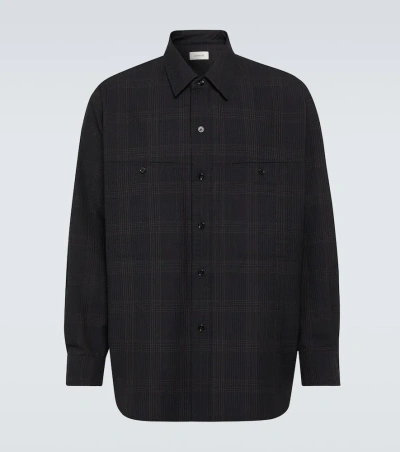 Lemaire Checked Wool Seersucker Shirt In Blue
