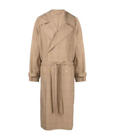 Lemaire Checkered-pattern Double-breasted Coat In Nude
