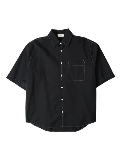 Lemaire Chest-pocket Contrast-stitching Shirt In Black