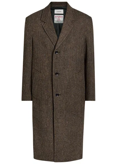Lemaire Chesterfield Herringbone Wool Coat In Brown