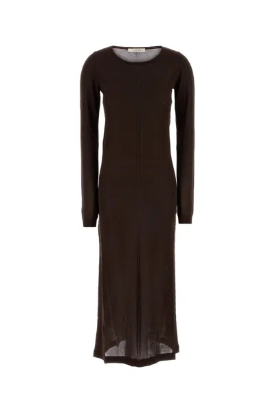 Lemaire Knit Midi Dress Long Sleeves Round Neck In Brown