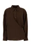 Lemaire Straight Collar Twisted Shirt In Brown