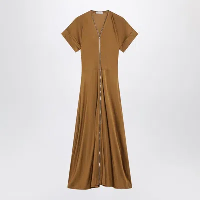 Lemaire Cinnamonbrown Zipup Dress In Cottonviscose Jersey In Brown