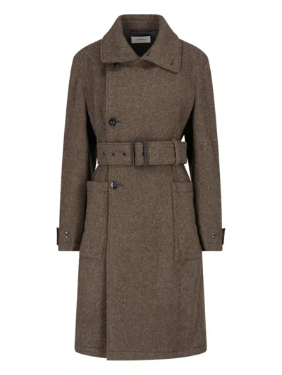 Lemaire Classic Collar Belted Brown Wool Coat