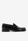 Lemaire Polished Black Calf Leather Loafers With Tonal Stitching In Black