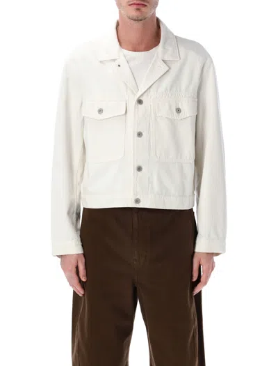 Lemaire Denim Trucker Jacket Long Sleeves Collar In White