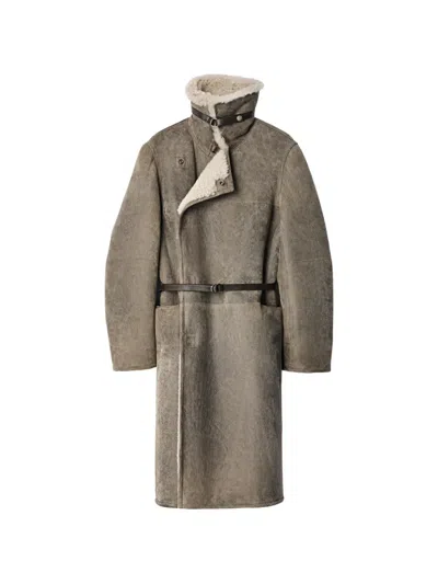 Lemaire Coat In Natural Lambskin Shearling In Gray