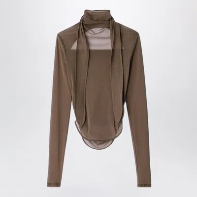 Lemaire Cocoa Ballerina Jersey Top With Scarf In Brown