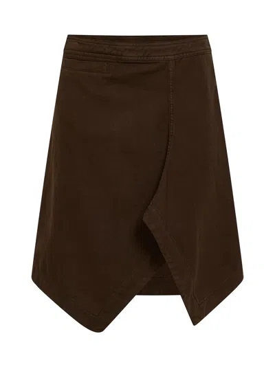 Lemaire Cocoa Denim Asymmetric Skirt In Brown