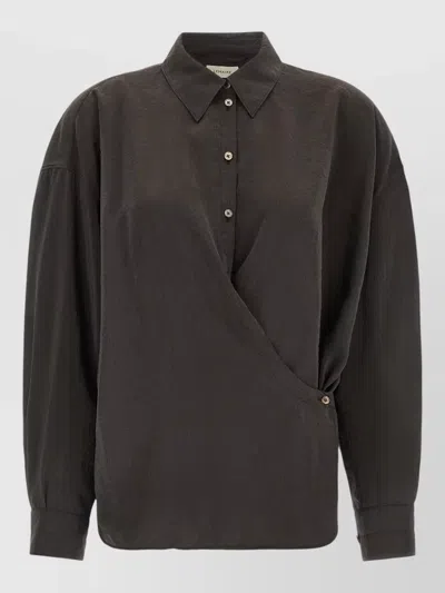 Lemaire Collared Wrap Shirt Long Sleeves Pleated In Gray
