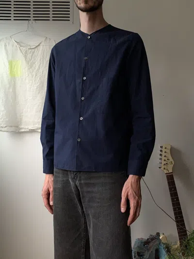 Pre-owned Lemaire Collarless Button-up Shirt In Blue