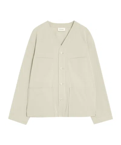 Lemaire Collarless Shirt Jacket In Beige