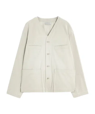 Lemaire Collarless Shirt Jacket In Beige