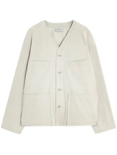 Lemaire Collarless Shirt Jacket In Beige