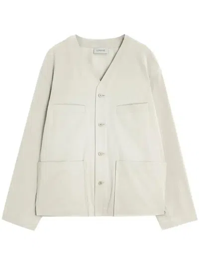 Lemaire Collarless Shirt Jacket In Neutrals