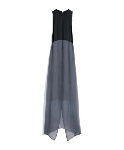 Lemaire Column Dress In Crepe De Chine Viscose In Gray
