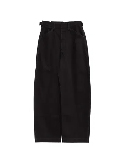 Lemaire Contrast-stitch Straight-leg Trousers In Black
