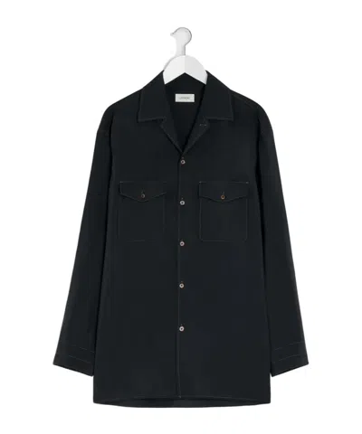 Lemaire Convertible Collar Shirt In Black