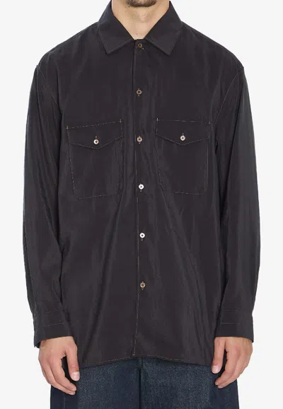 Lemaire Convertible Collar Shirt In Black