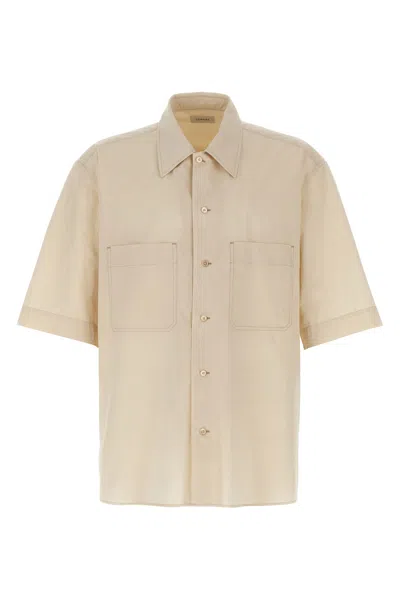 Lemaire Boxy-cropped Short-sleeved Shirt With Dual Chest Pockets In Neutral