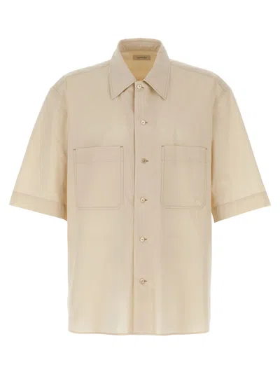 Lemaire Boxy-cropped Short-sleeved Shirt With Dual Chest Pockets In Neutral