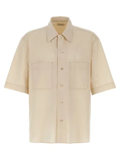 Lemaire Boxy-cropped Short-sleeved Shirt With Dual Chest Pockets In Neutral