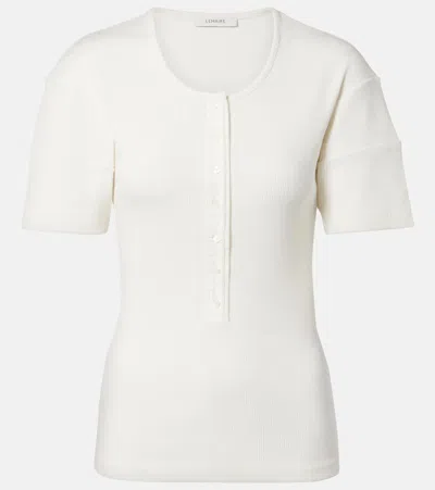 Lemaire Cotton And Linen Jersey Henley Shirt In White