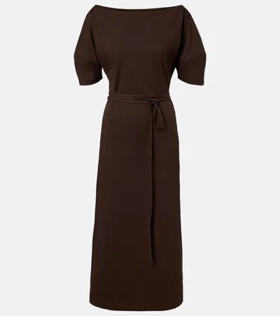 Lemaire Cotton And Linen Jersey Midi Dress In Brown