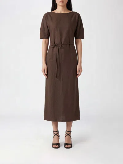 Lemaire Cotton And Linen Jersey Midi Dress In Brown