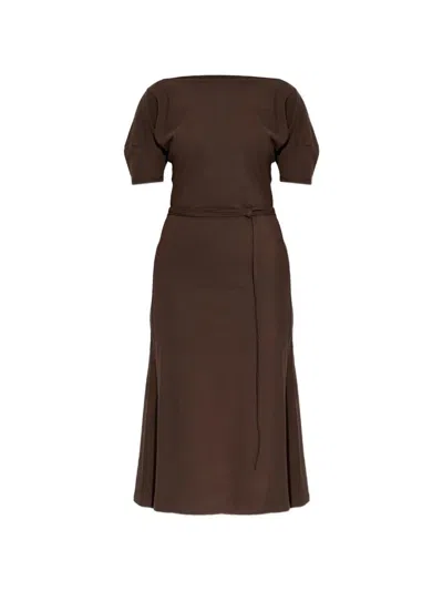 Lemaire Cotton And Linen Midi Dress In Brown