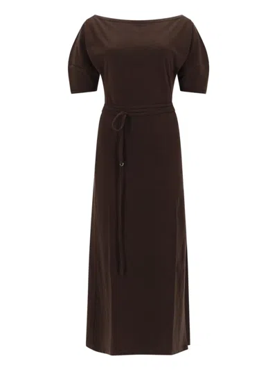 Lemaire Cotton And Linen Midi Dress In Brown