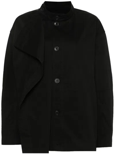 Lemaire Cotton Asymmetric Blouson Jacket In Black