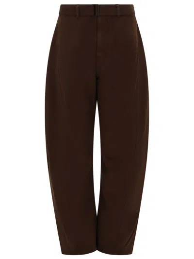 Lemaire Cotton Belted Trousers In Brown