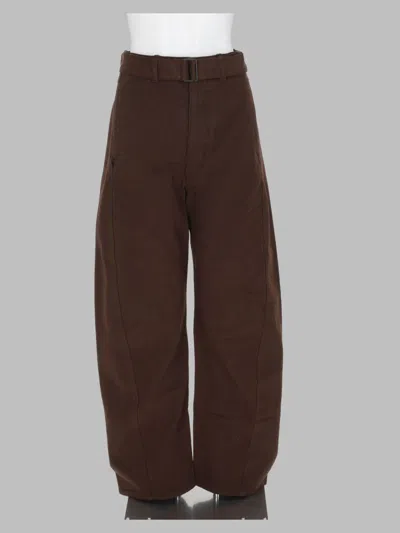 Lemaire Cotton Belted Wide-leg Trousers In Brown