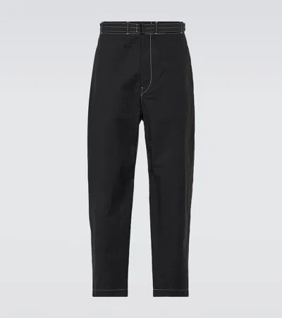 Lemaire Relaxed Fit Black Straight Pants With Belt Detail And Contrasting Stitching