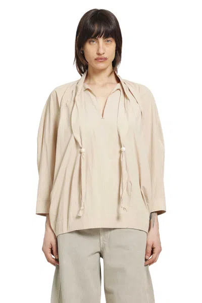 Lemaire Cotton Blouse Whit Scarf In Sand