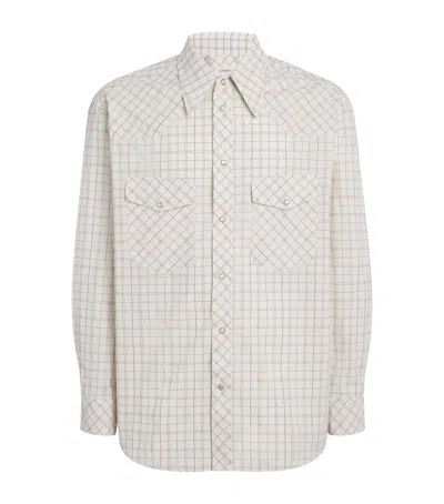 Lemaire Cotton Check Western Shirt In Gray