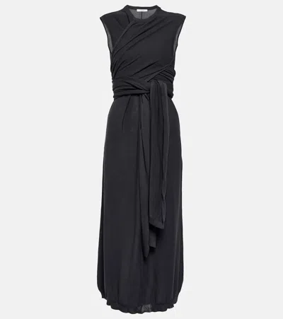 Lemaire Knotted Cotton-jersey Midi Dress In Grey