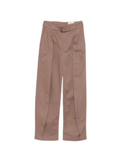 Lemaire Cotton Curved Trousers In Brown