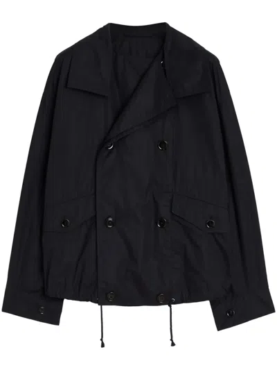 Lemaire Cotton Double-breasted Jacket In Black