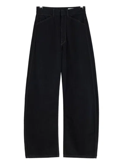 Lemaire Cotton High-waisted Trousers In Black