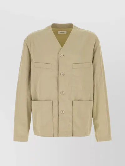 Lemaire Cotton Jacket With Long Sleeves And V Neck