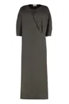 Lemaire Cotton Long Dress Side Slits In Brown