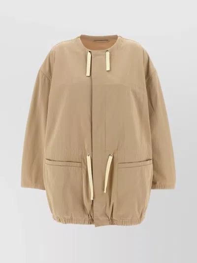 Lemaire Cotton Parka With Drawstring And Elasticated Hem In Beige