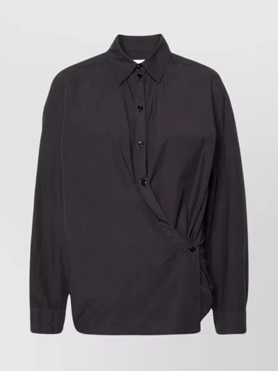 Lemaire Straight Collar Twisted Cotton Shirt In Dark Navy